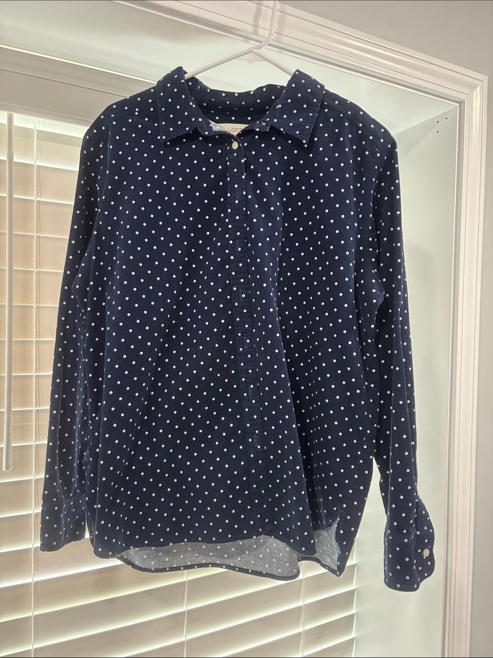 LOFT Navy Blue Polka Dot Button-Down Shirt